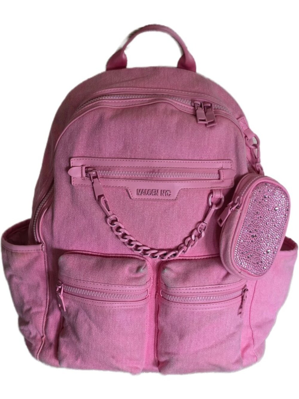 Madden NYC Full Size Pink Twill Dome Backpack + Rhinestone Pouch